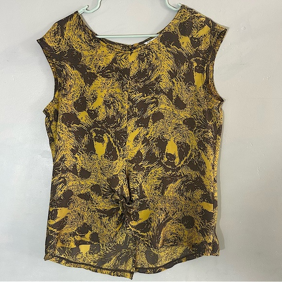 French Connection Tops - French Connection Grizzly Bear Print Yellow Blouse